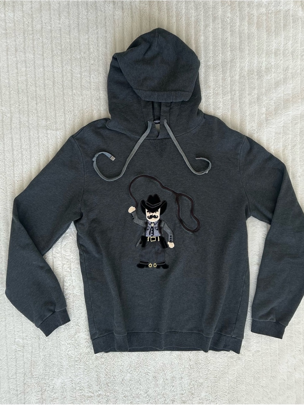 Embroidered Cowboy Graphic Hoodie XL Grey Whip Design Streetwear